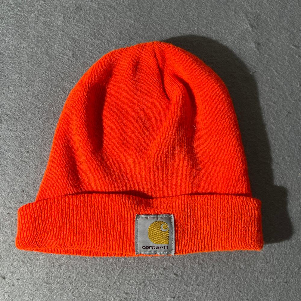 Carhartt A18 BOG Bright Orange Acrylic Knit Cuffed Beanie Watch Hat One Size